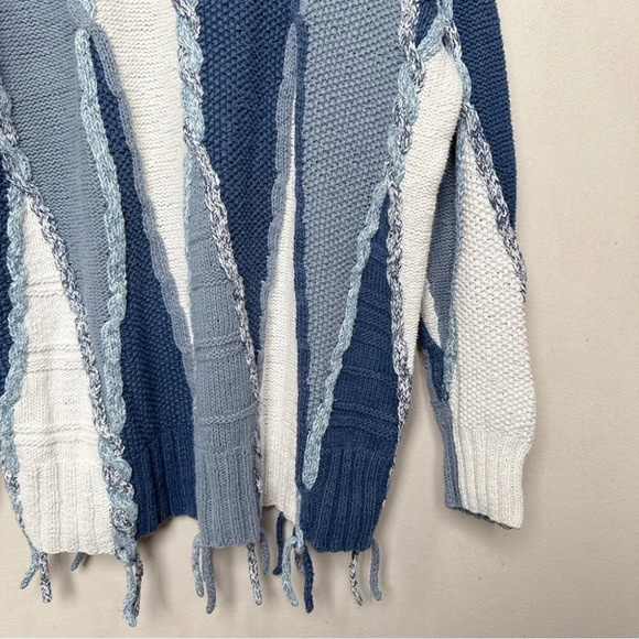 Funsport Womens Large Chunky Blue White Color Mix Ramie Sweater - Picture 8 of 16